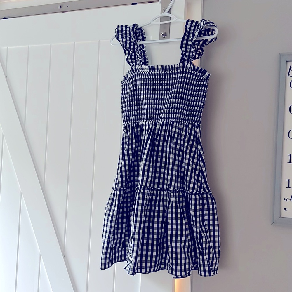 Women’s Gingham Peplum Dress Navy and White